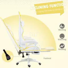 Vinsetto Reclining Racing Gaming Chair with Headrest and Lumber Support, PU Leather Computer Chair with Removable Rabbit Ears, Footrest, Yellow - 6