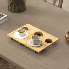 HOMCOM Portable Bamboo Top Wine and Glass Picnic Table - 7