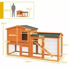 PawHut Two-Tier Rabbit Hutch with Run, Ramp, Slide-Out Tray, for Garden - Orange - 3