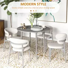 HOMCOM Folding Dining Table for 4, Round Drop Leaf Table, Modern Space Saving Small Kitchen Table with Wood Legs for Dining Room, Grey - 5