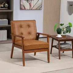 HOMCOM Retro-Style Accent Chair, with Faux Leather Seat - Brown - 2