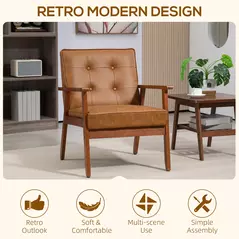 HOMCOM Retro-Style Accent Chair, with Faux Leather Seat - Brown - 4