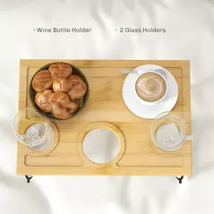 HOMCOM Portable Bamboo Top Wine and Glass Picnic Table - 4