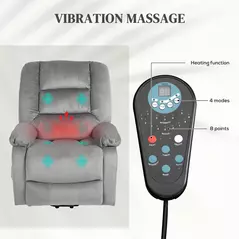 HOMCOM Velvet-Feel Electric Lift-and-Recline Massage Armchair, with Remote - Grey - 5