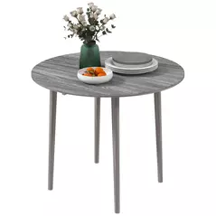 HOMCOM Folding Dining Table for 4, Round Drop Leaf Table, Modern Space Saving Small Kitchen Table with Wood Legs for Dining Room, Grey - 1