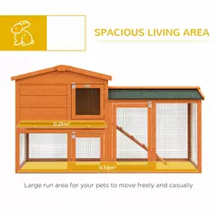PawHut Two-Tier Rabbit Hutch with Run, Ramp, Slide-Out Tray, for Garden - Orange - 4
