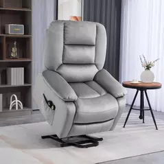 HOMCOM Velvet-Feel Electric Lift-and-Recline Massage Armchair, with Remote - Grey - 2