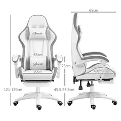 Vinsetto Computer Gaming Chair, PU Leather Desk Chair with Footrest, Swivel Task Chair with 135° Reclining Back and Lumbar Support, PC Chair for Adults, White and Grey - 3