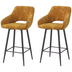 HOMCOM Set of Two Velvet-Feel Bar Stools - Brown - 1