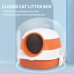 PawHut Foldable Cat Litter Tray with Lid, Deodorant, Scoop, Orange - 6