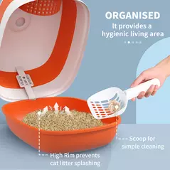 PawHut Foldable Cat Litter Tray with Lid, Deodorant, Scoop, Orange - 5