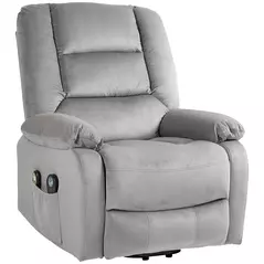 HOMCOM Velvet-Feel Electric Lift-and-Recline Massage Armchair, with Remote - Grey - 1