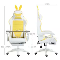 Vinsetto Reclining Racing Gaming Chair with Headrest and Lumber Support, PU Leather Computer Chair with Removable Rabbit Ears, Footrest, Yellow - 3