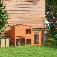 PawHut Two-Tier Rabbit Hutch with Run, Ramp, Slide-Out Tray, for Garden - Orange - 2