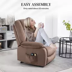HOMCOM Velvet-Feel Electric Lift-and-Recline Massage Armchair, with Remote - Brown - 8