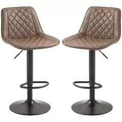 HOMCOM Bar Stools Set of 2, Retro Adjustable Kitchen Stool, Swivel PU Leather Upholstered Bar Chairs with Back, Footrest and Steel Base, Brown - 1