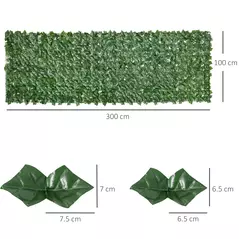 Outsunny 2-Piece Artificial Leaf Hedge Screen Privacy Fence Panel for Garden Outdoor Indoor Decor, Dark Green, 3M x 1M - 3