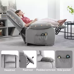 HOMCOM Velvet-Feel Electric Lift-and-Recline Massage Armchair, with Remote - Grey - 9
