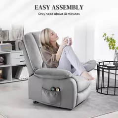HOMCOM Velvet-Feel Electric Lift-and-Recline Massage Armchair, with Remote - Grey - 8