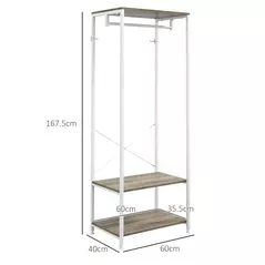 HOMCOM Hallway Coat Rack and Shoe Bench Tree - Grey - 3