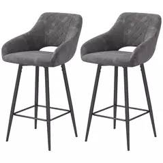 HOMCOM Set of Two Velvet-Feel Bar Stools - Grey - 1