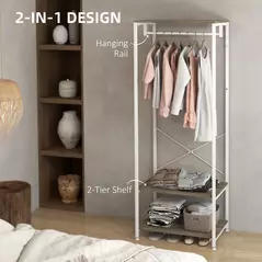 HOMCOM Hallway Coat Rack and Shoe Bench Tree - Grey - 4