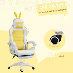 Vinsetto Reclining Racing Gaming Chair with Headrest and Lumber Support, PU Leather Computer Chair with Removable Rabbit Ears, Footrest, Yellow - 7
