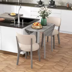 HOMCOM Folding Dining Table for 4, Round Drop Leaf Table, Modern Space Saving Small Kitchen Table with Wood Legs for Dining Room, Grey - 7