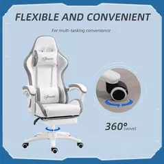 Vinsetto Computer Gaming Chair, PU Leather Desk Chair with Footrest, Swivel Task Chair with 135° Reclining Back and Lumbar Support, PC Chair for Adults, White and Grey - 6