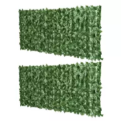 Outsunny 2-Piece Artificial Leaf Hedge Screen Privacy Fence Panel for Garden Outdoor Indoor Decor, Dark Green, 2.4M x 1M - 1