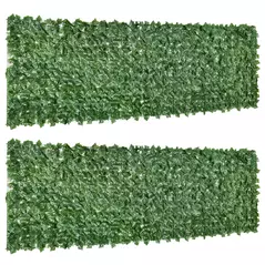 Outsunny 2-Piece Artificial Leaf Hedge Screen Privacy Fence Panel for Garden Outdoor Indoor Decor, Dark Green, 3M x 1M - 1