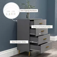 HOMCOM Four Drawer Embossed Line Dresser - Grey/Gold Tone - 6
