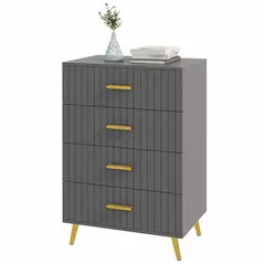 HOMCOM Four Drawer Embossed Line Dresser - Grey/Gold Tone - 1