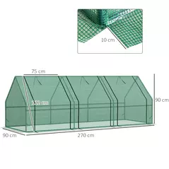 Outsunny Mini Small Greenhouse with Steel Frame & PE Cover & Zipped Window Poly tunnel Steeple for Plants Vegetables, 270 x 90 x 90 cm, Green - 3