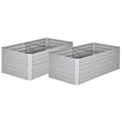 Outsunny Set of 2 Raised Beds for Garden, Galvanised Steel Outdoor Planters with Multi-reinforced Rods for Vegetables, Plants, Flowers and Herbs, 180 x 90 x 59 cm, Light Grey - 1
