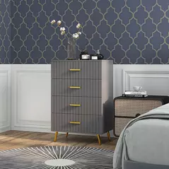 HOMCOM Four Drawer Embossed Line Dresser - Grey/Gold Tone - 2
