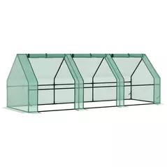 Outsunny Mini Small Greenhouse with Steel Frame & PE Cover & Zipped Window Poly tunnel Steeple for Plants Vegetables, 270 x 90 x 90 cm, Green - 1