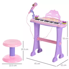 HOMCOM 32 Keys Kids Mini Electronic Keyboard Musical Instrument Educational Game Toy Children Grand Piano Stool Micropho - 3
