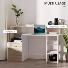 HOMCOM Computer Desk with Drawers and Storage Shelves, Office Desk Writing Table with Printer Stand, Large Workstation for Study Play Work Home Office, 137 x 55 x 92cm, Oak - 4