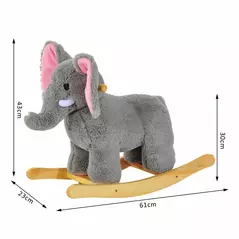 HOMCOM Kids Children Rocking Horse Plush Ride on Animal Wooden Riding Traditional Rocker Gift w/32 nursery rhymes (Grey Elephant) - 3