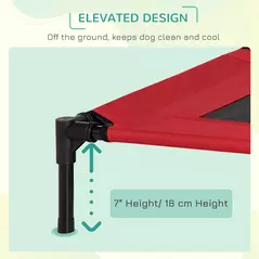 PawHut Raised Dog Bed Cat Elevated Lifted Portable Camping w/ Metal Frame Black and Red (Medium) - 5