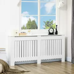 HOMCOM Slatted Radiator Cover Painted Cabinet MDF Lined Grill in White (172L x 19W x 81H cm) - 2