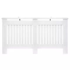 HOMCOM Slatted Radiator Cover Painted Cabinet MDF Lined Grill in White (152L x 19W x 81H cm) - 1