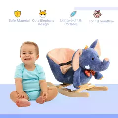 HOMCOM Children Rocking Seat with Sound, Elephant-Blue/Beige - 5