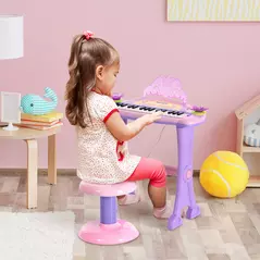 HOMCOM 32 Keys Kids Mini Electronic Keyboard Musical Instrument Educational Game Toy Children Grand Piano Stool Micropho - 2