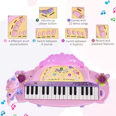 HOMCOM 32 Keys Kids Mini Electronic Keyboard Musical Instrument Educational Game Toy Children Grand Piano Stool Micropho - 4