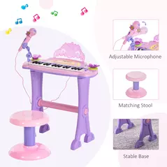 HOMCOM 32 Keys Kids Mini Electronic Keyboard Musical Instrument Educational Game Toy Children Grand Piano Stool Micropho - 6