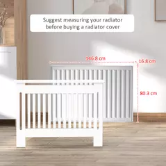 HOMCOM Slatted Radiator Cover Painted Cabinet MDF Lined Grill in White (152L x 19W x 81H cm) - 7
