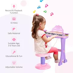 HOMCOM 32 Keys Kids Mini Electronic Keyboard Musical Instrument Educational Game Toy Children Grand Piano Stool Micropho - 7