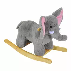 HOMCOM Kids Children Rocking Horse Plush Ride on Animal Wooden Riding Traditional Rocker Gift w/32 nursery rhymes (Grey Elephant) - 8